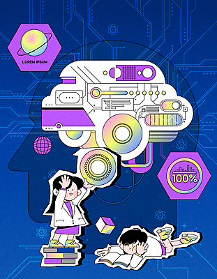 전신 여자 남자 어린이 엎드리기 과학 일러스트 서기 들기 소녀 소년 두명 파란색 독서 읽기 어린이만 국내일러스트 AI파일 컬러 모션 사람 파일형식 벡터