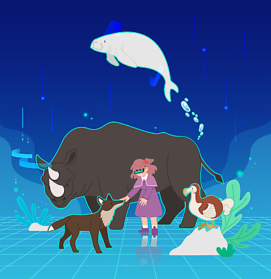 전신 여자 어린이 여러마리 일러스트 조류 한명 서기 소녀 파란색 코뿔소 멸종위기동물 늑대 가상공간 가상현실 소녀한명만 VR기기 듀공 국내일러스트 멸종위기종 AI파일 동물 1 컬러 다수 포유류 모션 사람 수중동물 기계 여자한명만 소녀만 파일형식 벡터