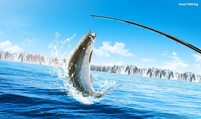 PSD 편집이미지 한마리 바다 낚시 어류 물 파란색 낚싯대 튀는물 송어 이미지편집 자연요소 1 컬러 레저 수중동물 낚시용품 액체표현 스플래쉬 파일형식