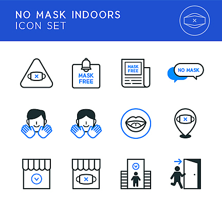 아이콘 말풍선 사람모양 대화 마스크 사람없음 파란색 문 상점 검은색 입 신문 알림 라인아이콘 비상구 노마스크 2D아이콘 AI파일 모양 컬러 말하기 신체부위 간행물 뉴스 사회이슈 파일형식 벡터