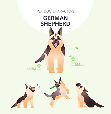 캐릭터 반려견 여러마리 일러스트 앉기 사람없음 초록색 점프 개 강아지 물기 경계 원반 셰퍼드 일러캐릭터 AI파일 스포츠용품 컬러 다수 포유류 모션 반려동물 파일형식 벡터
