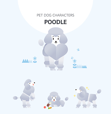 캐릭터 반려견 엎드리기 여러마리 일러스트 서기 사람없음 파란색 장난감 잡기 개 강아지 푸들 일러캐릭터 AI파일 컬러 다수 포유류 모션 반려동물 파일형식 벡터