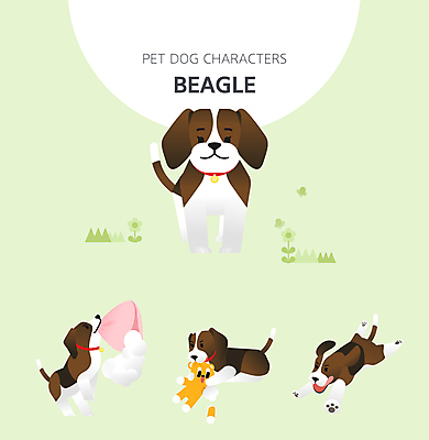 캐릭터 반려견 인형 엎드리기 여러마리 일러스트 베개 사람없음 초록색 눕기 달리기 점프 개 강아지 물기 흔들림 비글 일러캐릭터 AI파일 컬러 다수 포유류 침구 모션 반려동물 파일형식 벡터