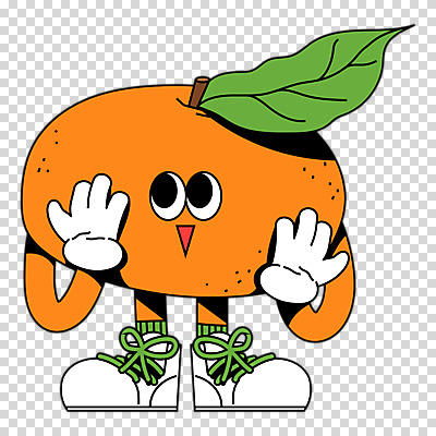 편집이미지 캐릭터 과일 귤 미소 누끼 손짓 사람없음 주황색 플랫 복고 PNG 컬러 모션 표정 파일형식