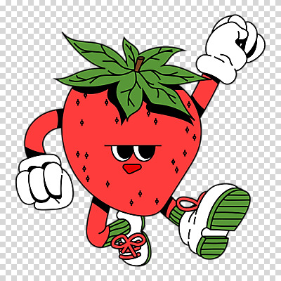 편집이미지 캐릭터 포즈 과일 딸기 누끼 사람없음 빨간색 파이팅 주먹 플랫 복고 PNG 컬러 모션 파일형식