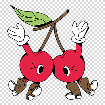 편집이미지 캐릭터 과일 팔벌리기 윙크 누끼 사람없음 빨간색 체리 플랫 복고 PNG 컬러 모션 표정 파일형식