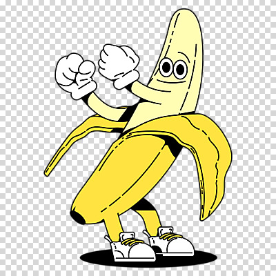 편집이미지 캐릭터 과일 바나나 누끼 사람없음 노란색 춤 플랫 복고 PNG 컬러 문화예술 파일형식