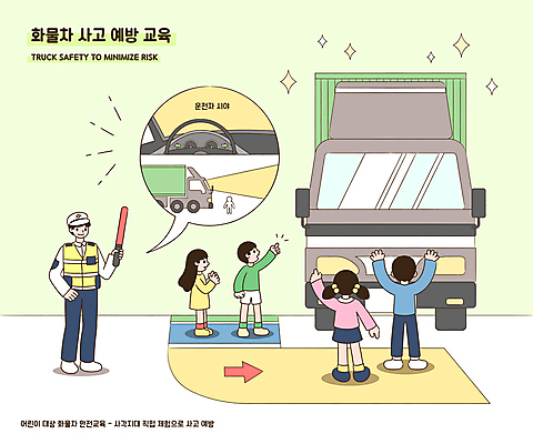 여자 남자 어린이 일러스트 소녀 소년 여러명 성인 손들기 트럭 가리킴 경찰 박수 예방 안전수칙 교통안전 안전교육 경찰봉 국내일러스트 AI파일 직업 교육 다수 모션 자동차 안전 사람 손짓 파일형식 벡터