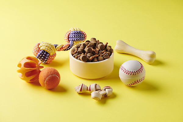 포토 JPG 스튜디오촬영 사람없음 장난감 노란색 먹이 오브젝트 애견용품 개사료 펫푸드 국내포토 반려용품 컬러 실내 파일형식