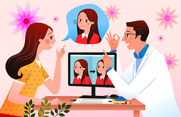 여자 남자 말풍선 일러스트 앉기 여러명 상반신 성인 뷰티 의사 가리킴 비교 성형수술 OK 상담 성형외과 성인만 국내일러스트 AI파일 다수 컨셉 모션 병원 사람 손짓 의료진 수술 파일형식 벡터