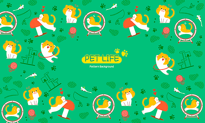 백그라운드 패턴 일러스트 사람없음 초록색 장난감 스코티시폴드 캣타워 애묘용품 캣휠 국내일러스트 반려용품 AI파일 컬러 무늬 고양이 오브젝트 파일형식 벡터