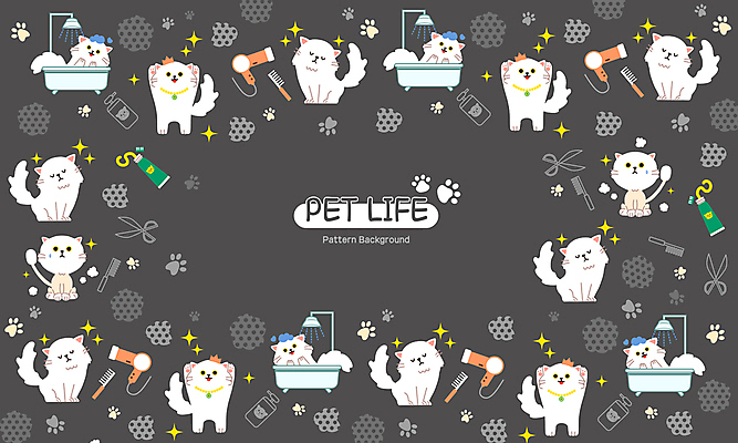 백그라운드 패턴 일러스트 사람없음 뷰티 목욕 회색 자르기 페르시안 국내일러스트 AI파일 컬러 무늬 모션 고양이 청결 파일형식 벡터