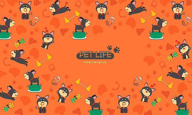 백그라운드 패턴 일러스트 사람없음 운동 주황색 강아지 치와와 애견훈련 국내일러스트 AI파일 컬러 무늬 건강 반려동물 개 연습 파일형식 벡터