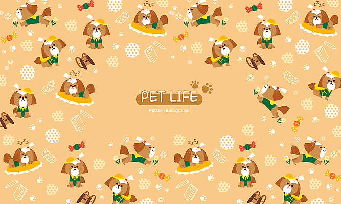 백그라운드 패턴 일러스트 사람없음 유치원 강아지 시츄 유치원복 베이지색 애견유치원 국내일러스트 AI파일 옷 교육 컬러 무늬 반려동물 개 파일형식 벡터