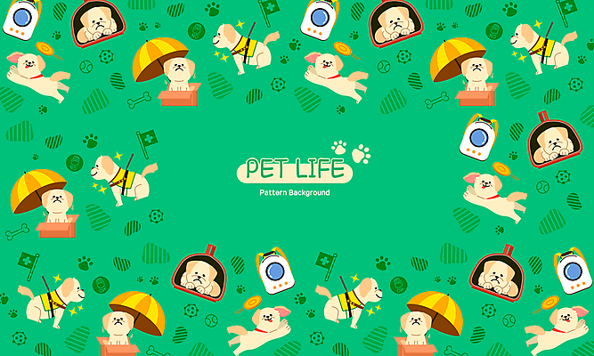 백그라운드 패턴 일러스트 우산 사람없음 초록색 상자 골든리트리버 강아지 안내견 유기견 이동가방 국내일러스트 AI파일 컬러 무늬 가방 반려동물 개 리트리버 파일형식 벡터 유기동물 반려용품