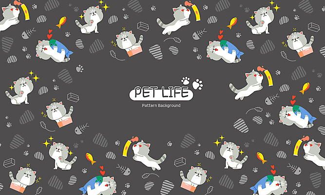 백그라운드 패턴 일러스트 사람없음 고양이 회색 먼치킨 애묘용품 국내일러스트 반려용품 AI파일 컬러 무늬 포유류 반려동물 오브젝트 파일형식 벡터