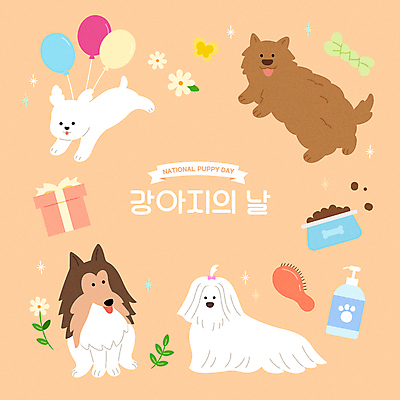 기념일 꽃 반려견 백그라운드 일러스트 프레임 선물 사람없음 장난감 주황색 강아지 애견용품 풍선 개사료 브러쉬빗 애견샴푸 세계강아지의날 국내일러스트 반려용품 AI파일 식물 컬러 이벤트 반려동물 개 먹이 오브젝트 파일형식 벡터