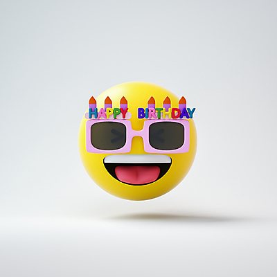 PSD 편집이미지 감정 표정 입벌림 사람없음 선글라스 노란색 3D 축하 원형 즐거움 해피버스데이 이모지 편집3D 도형 안경 컬러 컨셉 생일 디지털합성 파일형식