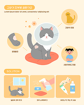 손 여자 어린이 여러마리 일러스트 한명 소녀 상반신 신체부위 반려동물 주황색 고양이 선탠 질병 전염 곰팡이 소독 솔루션 증상 탈모 피부병 소녀한명만 넥카라 반려묘 국내일러스트 반려용품 AI파일 동물 1 컬러 다수 포유류 의학 사람 오브젝트 감염 피부질환 여자한명만 소녀만 파일형식 벡터