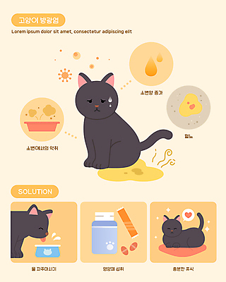 일러스트 휴식 세마리 사람없음 반려동물 주황색 고양이 질병 악취 소변 물마시기 솔루션 영양제 증상 혈뇨 반려묘 방광염 국내일러스트 AI파일 동물 컬러 컨셉 포유류 의학 3 약 마시기 냄새 염증 파일형식 벡터