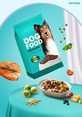 PSD 편집이미지 채소 식재료 사람없음 먹이 유기농 패키지 개사료 민트색 셔틀랜드쉽독 펫푸드 이미지편집 웰빙 컬러 개 애견용품 파일형식