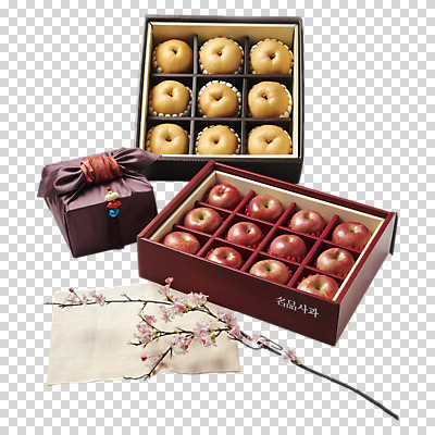 편집이미지 선물 누끼 사람없음 상자 배 사과 천 오브젝트 선물세트 PNG 꽃가지 꽃 과일 나뭇가지 직물 파일형식
