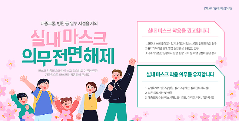 템플릿 여자 남자 포스터 어린이 분홍색 청소년 안내 마스크 소녀 소년 여러명 성인 손들기 만세 자유 사회이슈 마스크착용 정책 포스터템플릿 해제 이미지템플릿 AI파일 컬러 다수 컨셉 모션 사람 파일형식 벡터