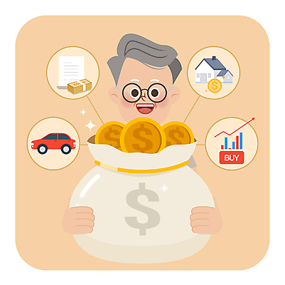 노년 남자 일러스트 한명 들기 상반신 금융 주황색 돈자루 재산 노후대책 노후자금 자금 노인남자한명만 국내일러스트 AI파일 1 컬러 돈 모션 사람 성인 경제 노후 남자한명만 노인남자만 파일형식 벡터