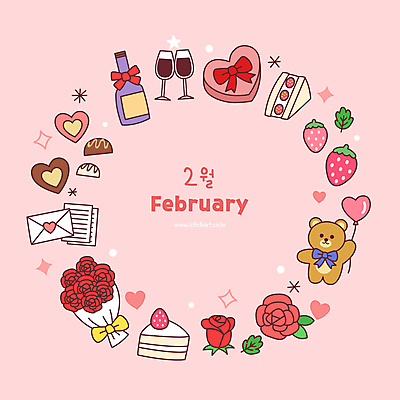 분홍색 일러스트 디저트 프레임 발렌타인데이 들기 사람없음 장미 와인 초콜릿 곰인형 원형 오브젝트 풍선 2월 국내일러스트 AI파일 도형 꽃 음식 인형 컬러 모션 데이이벤트 주류 날짜 파일형식 벡터
