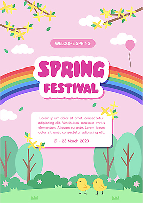 영어 꽃 포스터 분홍색 무지개 일러스트 타이포그라피 사람없음 축제 봄 국내일러스트 AI파일 자연요소 식물 문자 계절 컬러 파일형식 벡터