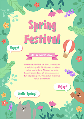 영어 꽃 포스터 일러스트 사람없음 초록색 노란색 축제 고양이 봄 공연 개 국내일러스트 AI파일 식물 문자 계절 컬러 포유류 이벤트 반려동물 파일형식 벡터