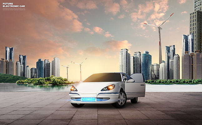 PSD 편집이미지 라이프스타일 하늘 미래 빌딩 사람없음 도시 풍력에너지 전기자동차 이미지편집 컨셉 자동차 건물 생활 그린에너지 파일형식