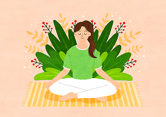 전신 PSD 여자 일러스트 한명 성인 눈감음 매트 마음 명상 힐링 가부좌 치유 성인여자한명만 코랄 국내일러스트 1 컬러 모션 사람 앉기 여자한명만 성인여자만 파일형식