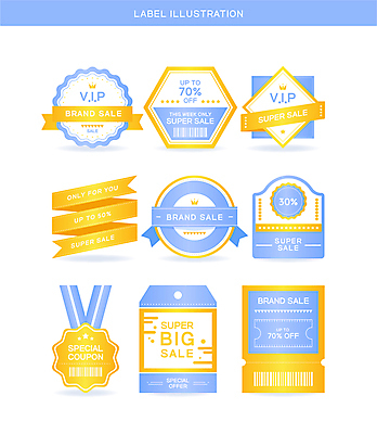 일러스트 사람없음 파란색 세트 노란색 유행 라벨 세일 쿠폰 바코드 트렌드컬러 국내일러스트 AI파일 컬러 프레임 파일형식 벡터