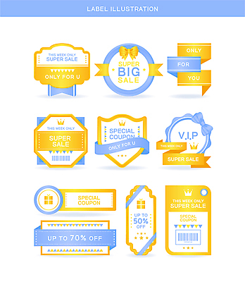 일러스트 사람없음 파란색 세트 노란색 유행 라벨 세일 쿠폰 바코드 트렌드컬러 국내일러스트 AI파일 컬러 프레임 파일형식 벡터