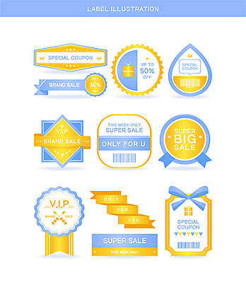 일러스트 사람없음 파란색 세트 노란색 유행 라벨 세일 쿠폰 바코드 트렌드컬러 국내일러스트 AI파일 컬러 프레임 파일형식 벡터