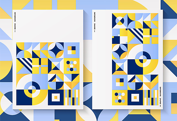 도형 포스터 백그라운드 일러스트 사람없음 파란색 세트 노란색 유행 기하학 트렌드컬러 국내일러스트 AI파일 컬러 무늬 파일형식 벡터