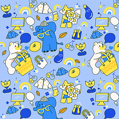 캐릭터 꽃다발 말풍선 셔츠 패턴 일러스트 곰 코끼리 들기 사람없음 파란색 쇼핑 선글라스 노란색 유행 모니터 튤립 체리 레몬 장바구니 여우 트렌드컬러 일러캐릭터 AI파일 동물 꽃 안경 컬러 상의 무늬 과일 포유류 모션 컴퓨터 바구니 파일형식 벡터