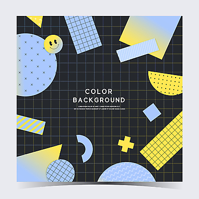 백그라운드 일러스트 사람없음 파란색 노란색 유행 사각형 검은색 원형 체크무늬 기하학 지오메트릭 트렌드컬러 국내일러스트 AI파일 도형 컬러 무늬 파일형식 벡터