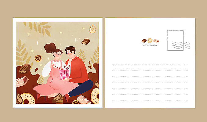 전신 PSD 커플 여자 남자 프로포즈 일러스트 화이트데이 발렌타인데이 사랑 앉기 성인 두명 선물상자 초콜릿 편지지 즐거움 엽서 성인만 국내일러스트 감정 관계 모션 데이이벤트 디저트 선물 사람 상자 편지 파일형식