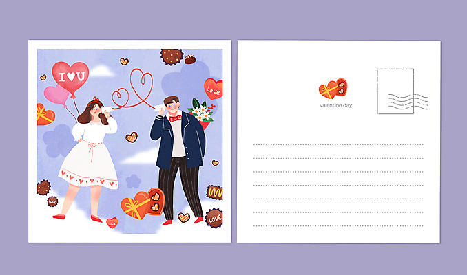 전신 PSD 커플 여자 남자 행복 프로포즈 일러스트 화이트데이 발렌타인데이 사랑 들기 성인 두명 초콜릿 보라색 실전화기 편지지 엽서 성인만 국내일러스트 감정 컬러 관계 모션 데이이벤트 디저트 사람 편지 파일형식