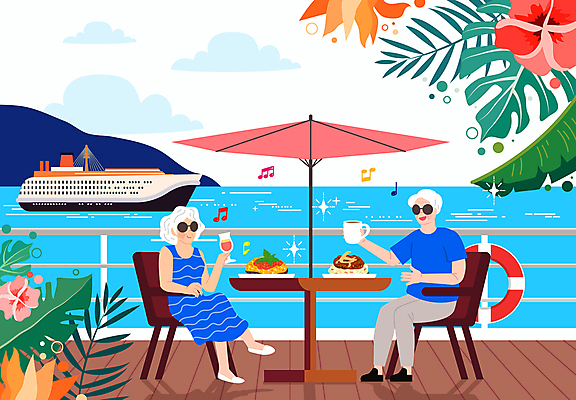 전신 여자 할아버지 노년 남자 할머니 여유 음식 일러스트 휴가 들기 두명 선글라스 노부부 크루즈 먹기 즐거움 노인만 국내일러스트 AI파일 부부 감정 안경 배_교통 모션 사람 성인 성인만 파일형식 벡터