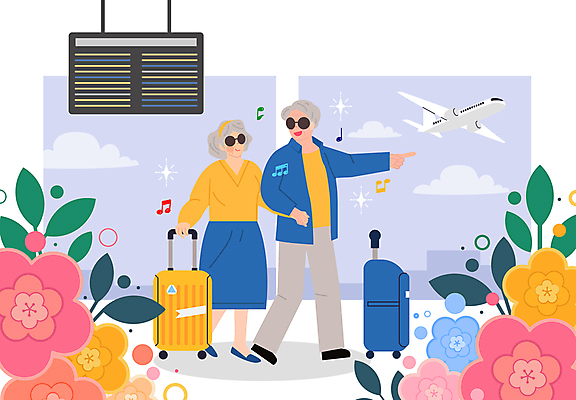 전신 여자 할아버지 노년 남자 꽃 할머니 여유 해외여행 일러스트 휴가 들기 두명 선글라스 캐리어 손잡기 노부부 가리킴 공항 즐거움 노인만 국내일러스트 AI파일 식물 해외 부부 감정 안경 여행 교통시설 모션 사람 손짓 성인 여행가방 성인만 파일형식 벡터