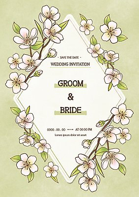 PSD 일러스트 프레임 사람없음 연두색 앤티크 벚꽃 빈티지 청첩장 초대장 마름모 보테니컬아트 국내일러스트 도형 꽃 컨셉 카드_감사 초록색 파일형식