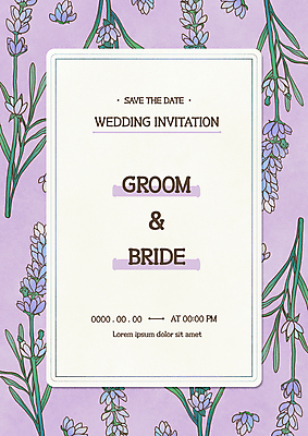 PSD 일러스트 프레임 사람없음 사각형 앤티크 빈티지 청첩장 초대장 연보라색 라벤더 보테니컬아트 국내일러스트 도형 꽃 컨셉 카드_감사 보라색 허브 파일형식
