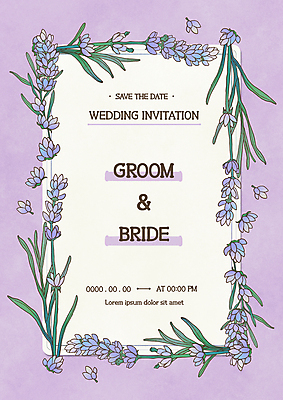 PSD 일러스트 프레임 사람없음 사각형 앤티크 빈티지 청첩장 초대장 연보라색 라벤더 보테니컬아트 국내일러스트 도형 꽃 컨셉 카드_감사 보라색 허브 파일형식