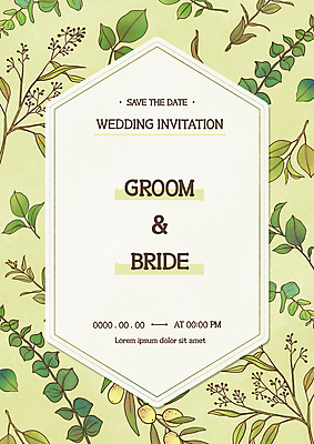 PSD 잎 일러스트 나뭇잎 프레임 사람없음 연두색 앤티크 빈티지 청첩장 초대장 다각형 보테니컬아트 국내일러스트 도형 식물 컨셉 카드_감사 초록색 파일형식