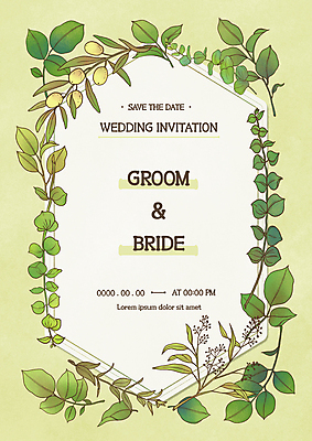 PSD 잎 일러스트 나뭇잎 프레임 사람없음 연두색 앤티크 빈티지 청첩장 초대장 다각형 보테니컬아트 국내일러스트 도형 식물 컨셉 카드_감사 초록색 파일형식