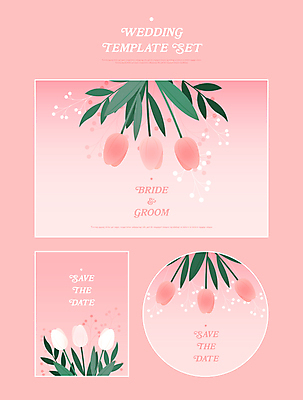 꽃 분홍색 스티커 일러스트 사람없음 세트 튤립 빈티지 청첩장 초대장 국내일러스트 AI파일 식물 컬러 컨셉 카드_감사 파일형식 벡터