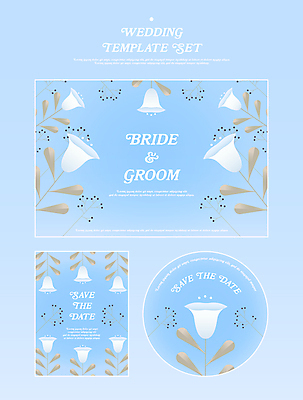 꽃 하늘색 스티커 일러스트 사람없음 세트 빈티지 청첩장 초대장 나팔꽃 국내일러스트 AI파일 식물 컨셉 카드_감사 파란색 파일형식 벡터